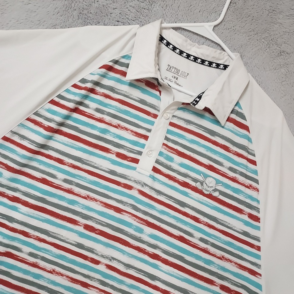 Tattoo Golf Polo Shirt Men 4XL Fade Collection Striped Skull White Colorful Golf